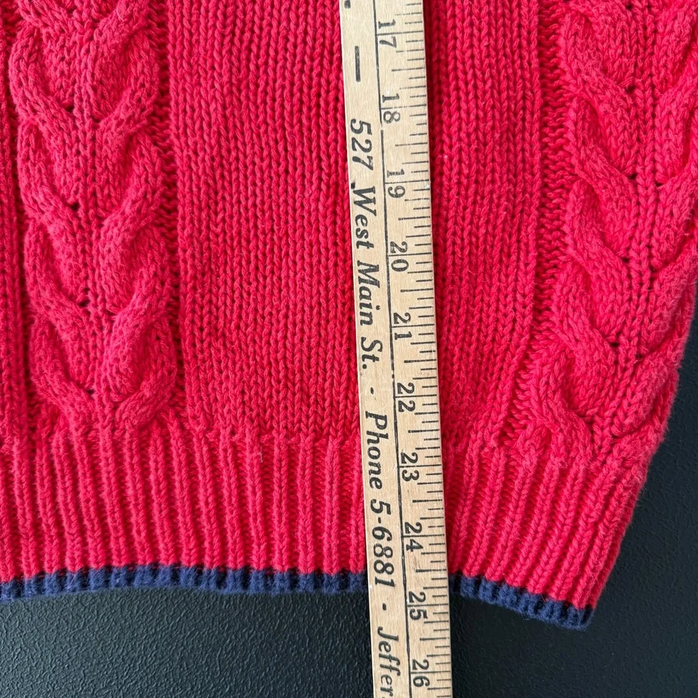 Casual Corner Sweater Womens Size Small Cable Knit Tennis‎ Pullover V Neck Red
